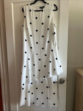 Lauren Ralph Lauren White and Black Polka Dot High-Low Midi Dress